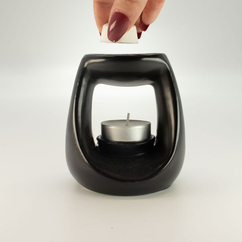 Brûleur d'huile en céramique Zen - Grand galet ovale  - Noir mat