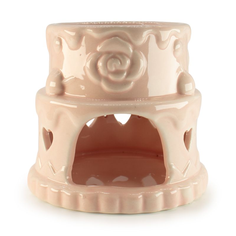 Brûleur d'huile en céramique en forme de gâteau - Cœurs - Rose