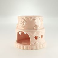 Brûleur d'huile en céramique en forme de gâteau - Cœurs - Rose