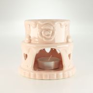 Brûleur d'huile en céramique en forme de gâteau - Cœurs - Rose