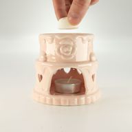 Brûleur d'huile en céramique en forme de gâteau - Cœurs - Rose