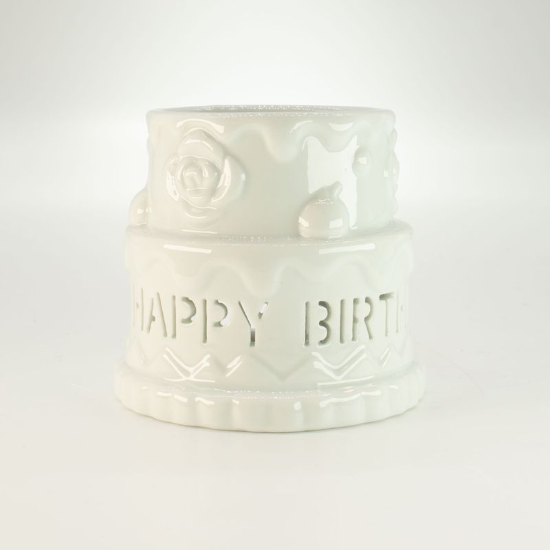 Brûleur d'huile en céramique pour gâteau - JOYEUX ANNIVERSAIRE - Blanc