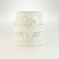 Brûleur d'huile en céramique pour gâteau - JOYEUX ANNIVERSAIRE - Blanc