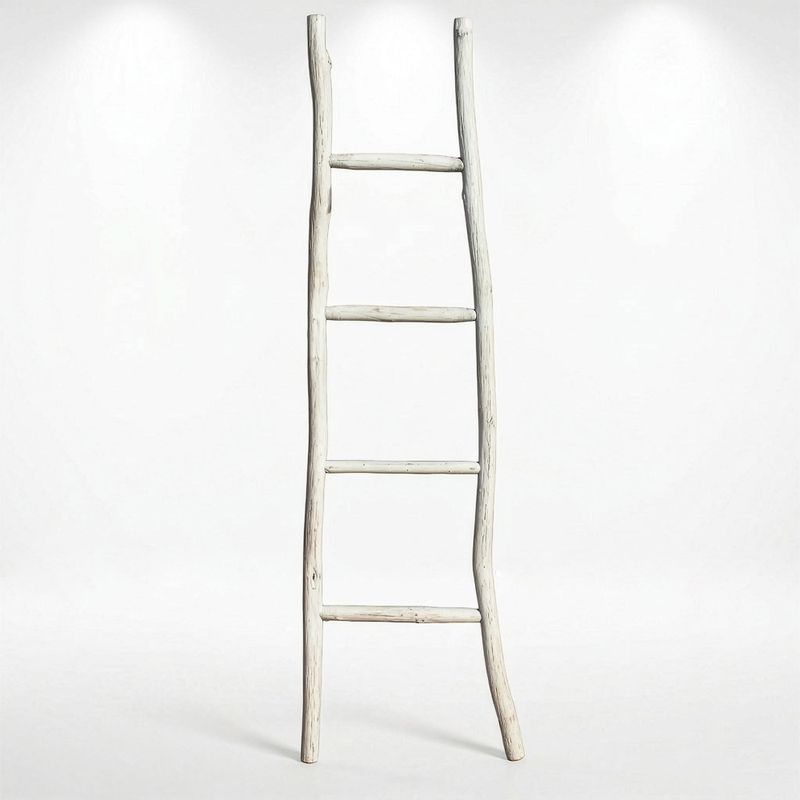 Grande Échelle en Bois de Kemu - 1,5 m - Blanchi - Style Japonais