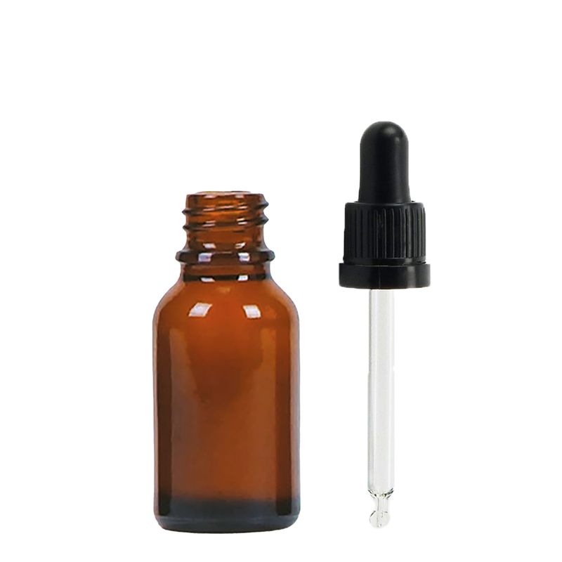 Flacon Compte-Gouttes en Verre Ambré de 15 ml avec Pipette Noire