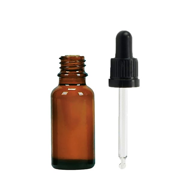 Flacon Compte-Gouttes en Verre Ambré de 20 ml avec Pipette Noire
