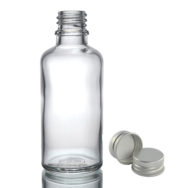 Bouteille Compte-gouttes en Verre Transparent de 50ml avec Bouchon en Aluminium