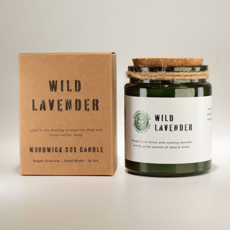 Bougie En Cire de Soja Avec Mèche en Bois– Lavande Sauvage