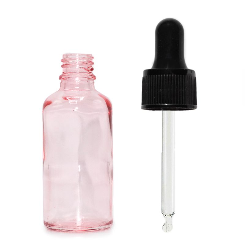 Bouteille Compte-Gouttes en Verre Rose 30ml - Avec Pipette Noire