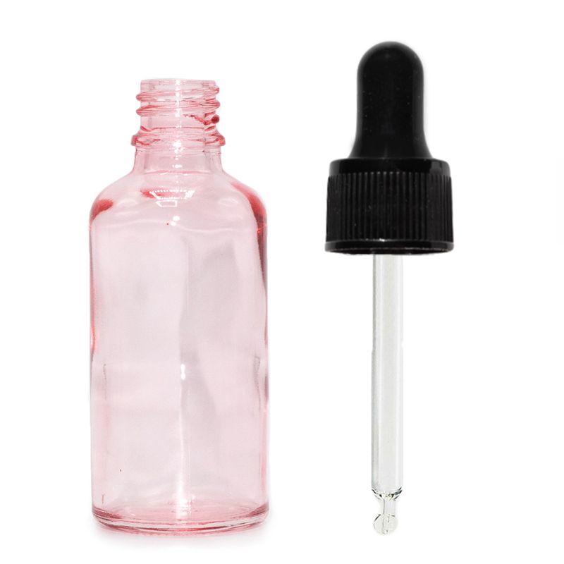 Bouteille Compte-Gouttes en Verre Rose 50ml - Avec Pipette Noire