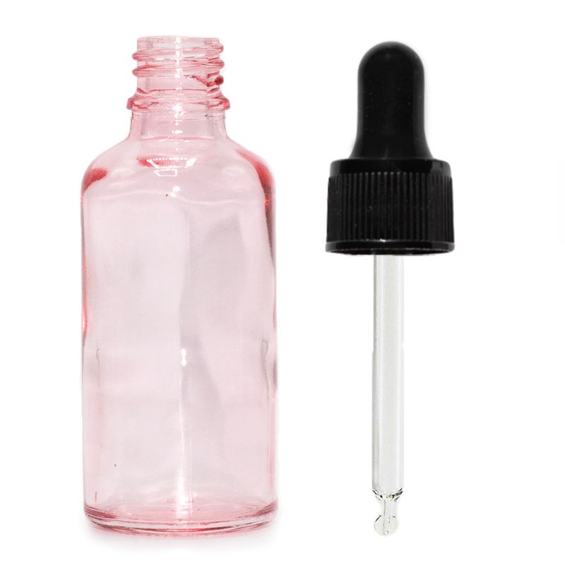 Bouteille Compte-Gouttes en Verre Rose 100ml - Avec Pipette Noire