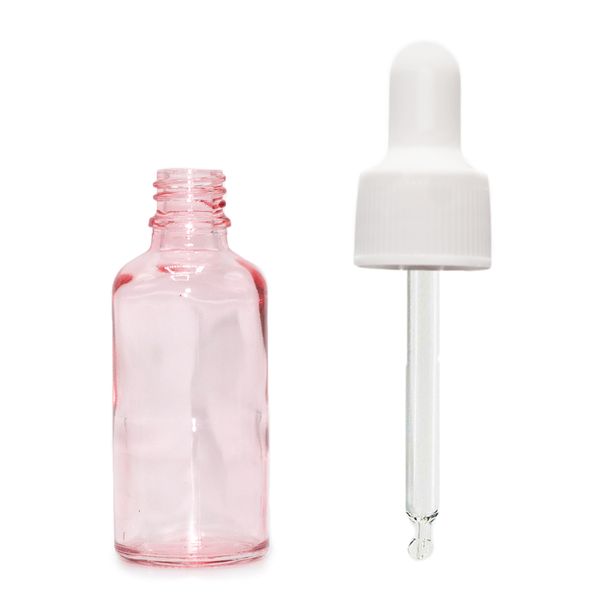 Bouteille Compte-Gouttes en Verre Rose 10ml - Avec Pipette Blanche
