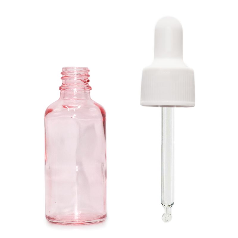 Bouteille Compte-Gouttes en Verre Rose 10ml - Avec Pipette Blanche