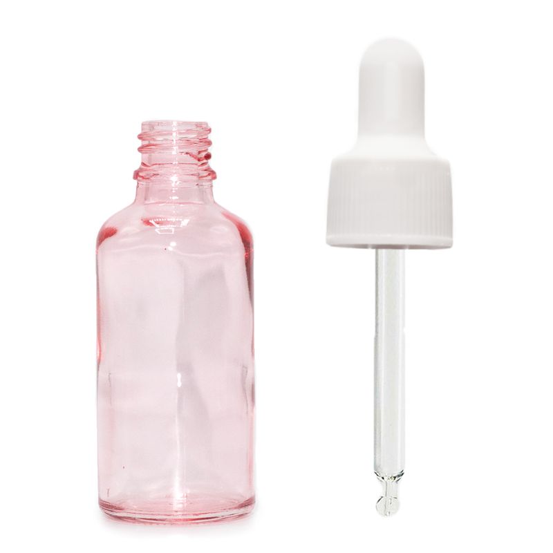 Bouteille Compte-Gouttes en Verre Rose 30ml - Avec Pipette Blanche