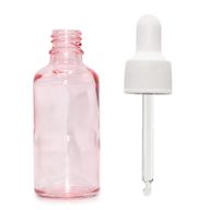 Bouteille Compte-Gouttes en Verre Rose 50ml - Avec Pipette Blanche