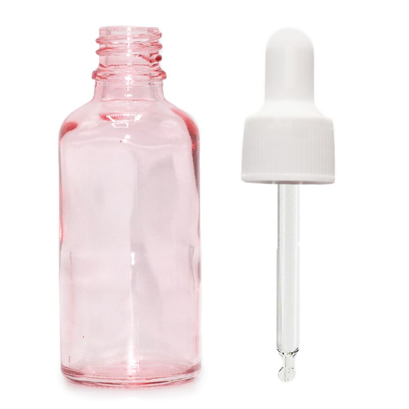 Bouteille Compte-Gouttes en Verre Rose 100ml - Avec Pipette Blanche