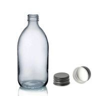 Bouteille Médicinale en Verre Gris Fumé de 250ml avec Bouchon Noir en Aluminium
