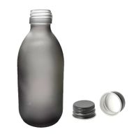 Bouteille Médicinale en Verre Gris Givré de 300 ml avec Bouchon Noir en Aluminium