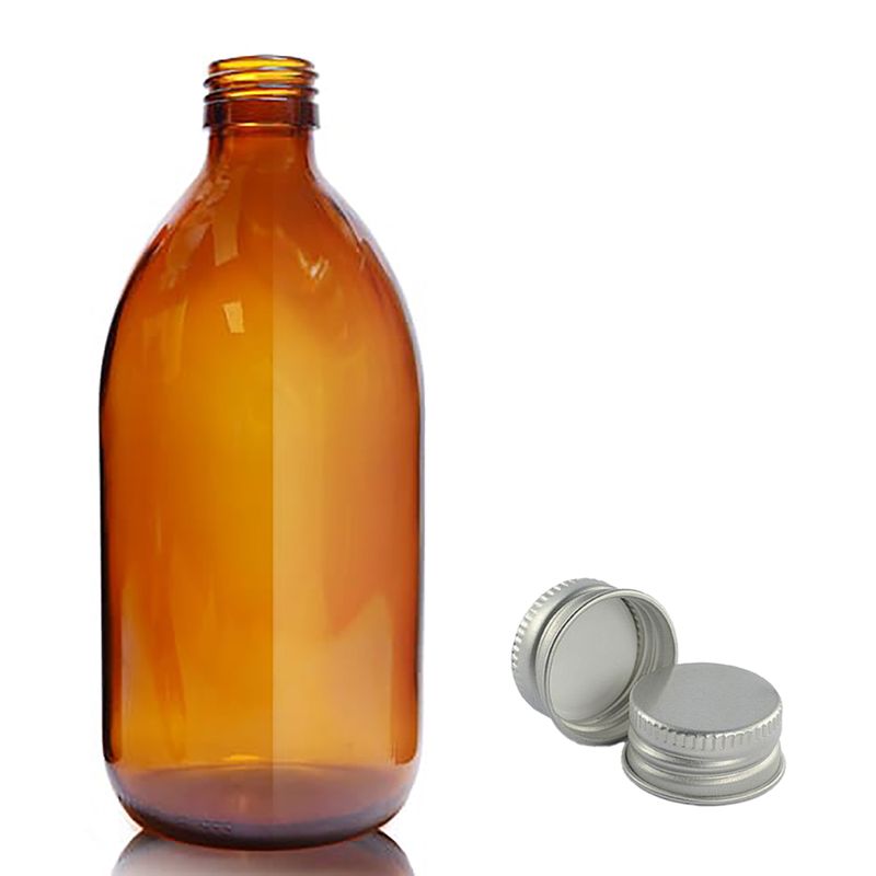 Bouteille Médicinale en Verre Gris Fumé de 500ml avec Bouchon en Aluminium