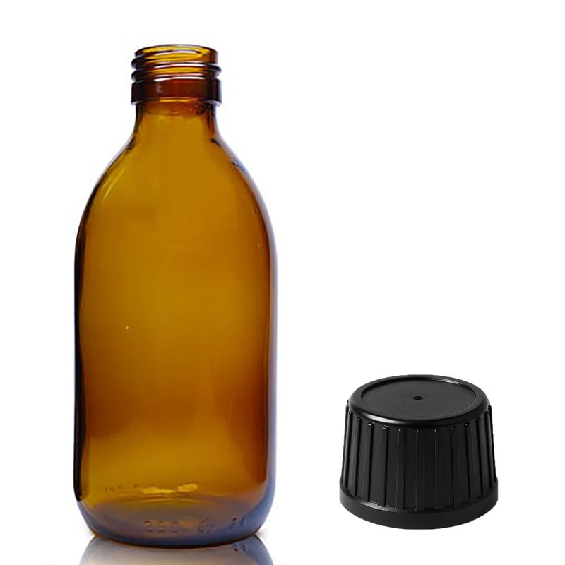 Bouteille Médicinale en Verre Ambré de 250 ml avec Bouchon Inviolable