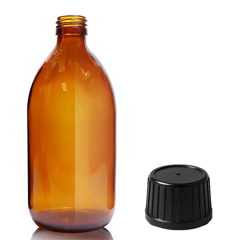 Bouteille Médicinale en Verre Ambré de 500 ml avec Bouchon Inviolable
