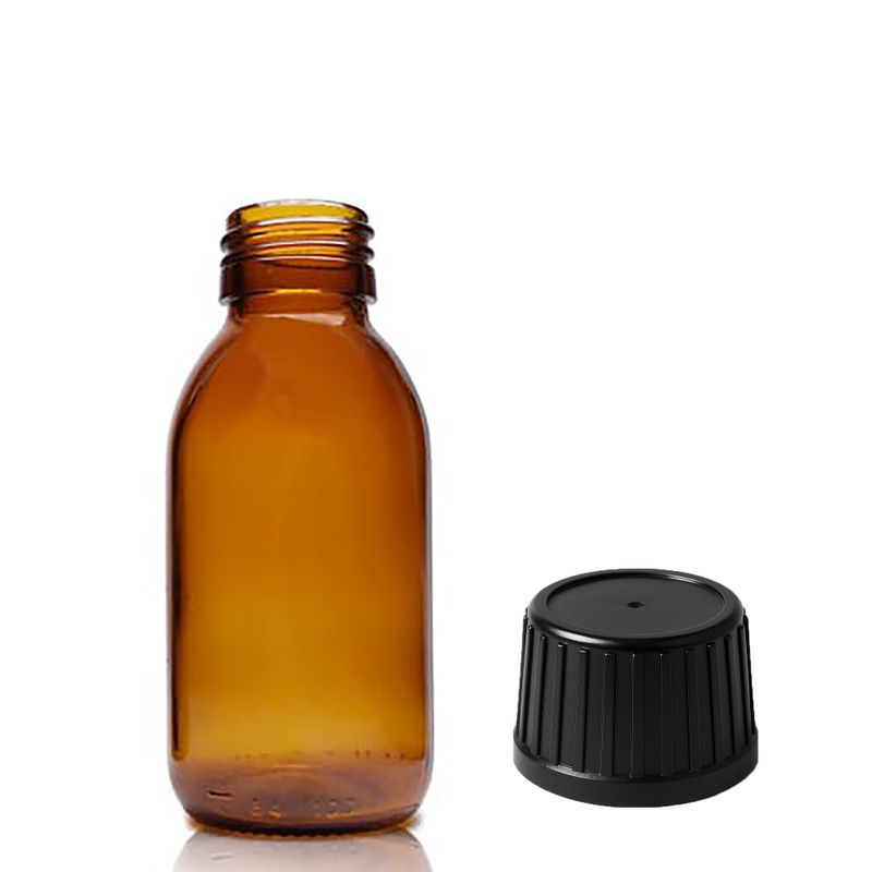 Bouteille Médicinale en Verre Ambré de 100 ml avec Bouchon Inviolable