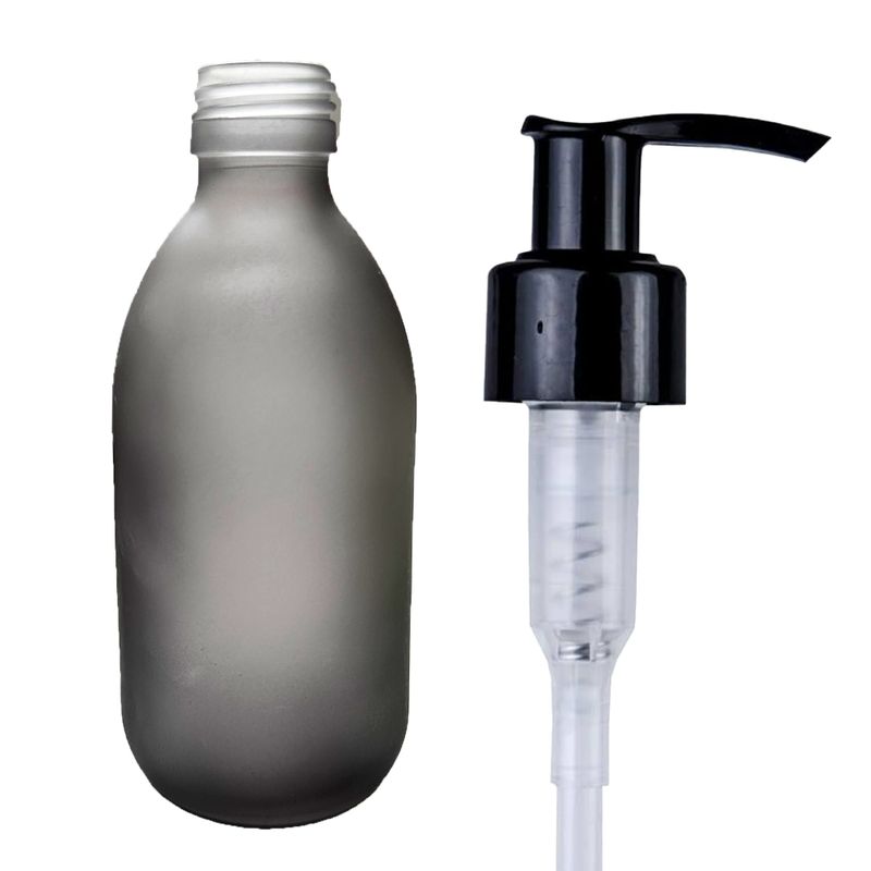 Bouteille Médicinale en Verre Gris Givré de 300 ml avec Pompe à Lotion