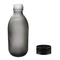 Bouteille Médicinale en Verre Gris Givré de 300 ml avec Bouchon en Plastique Noir