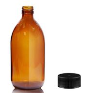 Bouteille Médicinale en Verre Ambré de 500 ml avec Bouchon en Plastique Noir