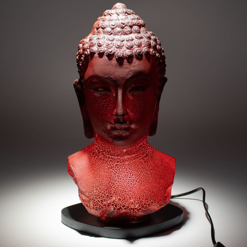 Lampe Buste de Bouddha – Lave Fusionnée – Socle Ovale