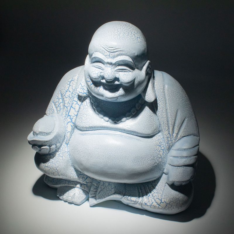 Lampe Bouddha Rieur – Bleu Ciel – Socle Rond