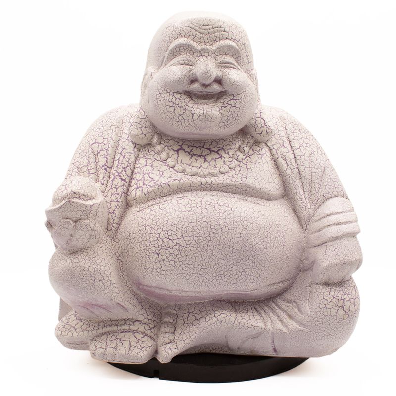 Lampe Bouddha Rieur – Lavande Craquelée – Socle Rond