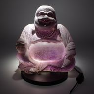 Lampe Bouddha Rieur – Lavande Craquelée – Socle Rond