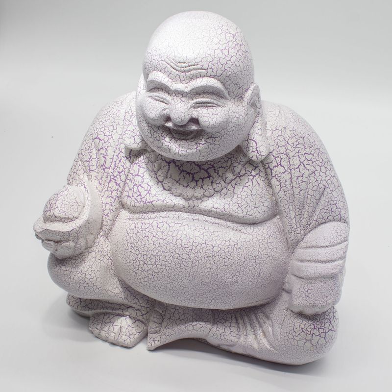 Lampe Bouddha Rieur – Lavande Craquelée – Socle Rond