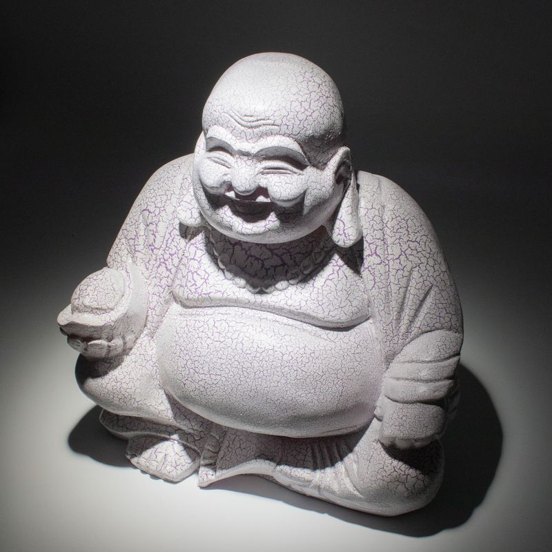 Lampe Bouddha Rieur – Lavande Craquelée – Socle Rond