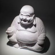 Lampe Bouddha Rieur – Lavande Craquelée – Socle Rond