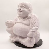 Lampe Bouddha Rieur – Lavande Craquelée – Socle Rond