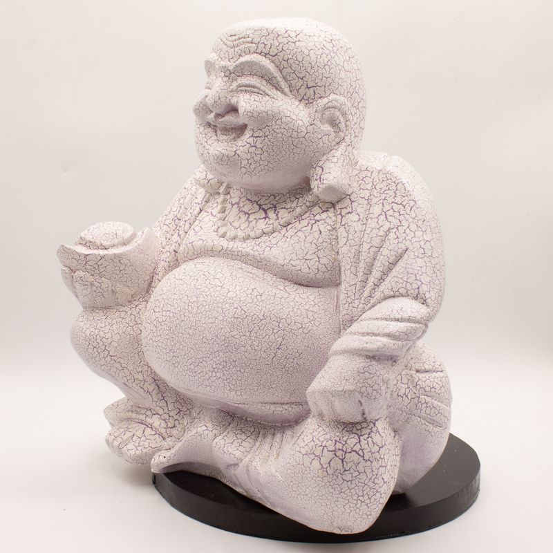 Lampe Bouddha Rieur – Lavande Craquelée – Socle Rond