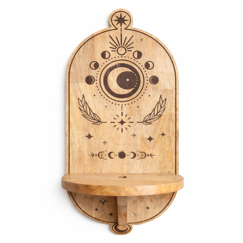 Étagère Murale à Arche Sculptée avec Phase Lunaire et Arbre