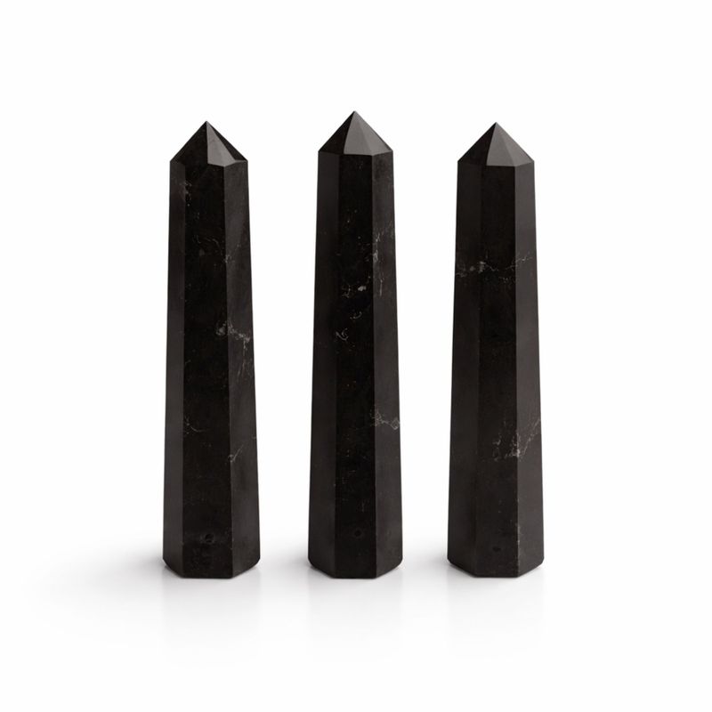 Pointes Obélisques à Six Faces en Pierre Naturelle environ 11 cm - Tourmaline Noire
