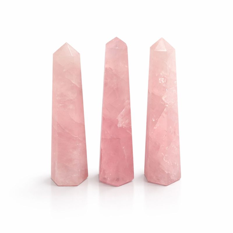 Pointes Obélisques à Six Faces en Pierre Naturelle environ 11 cm - Quartz rose