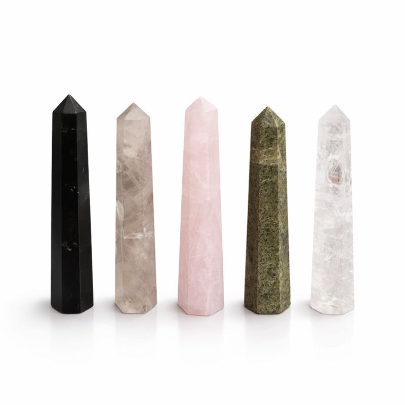 Pointes Obélisques à Six Faces en Pierre Naturelle environ 11 cm - Quartz rose