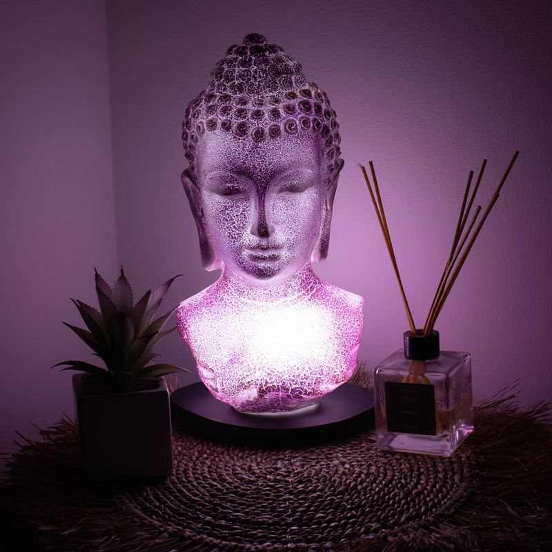 Lampe Buste de Bouddha – Lavande Craquelée – Socle Ovale