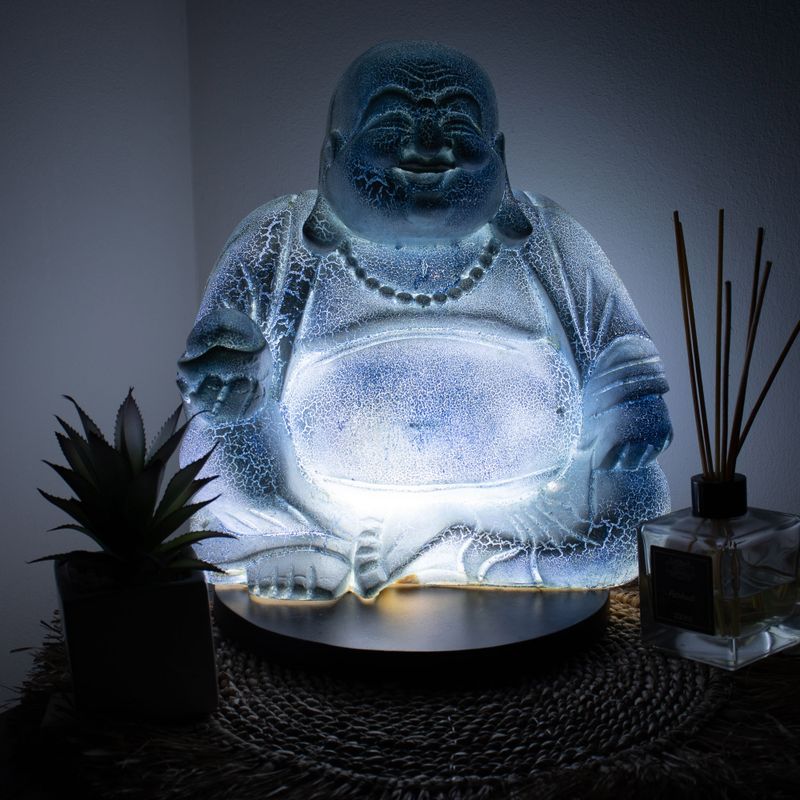 Lampe Bouddha Rieur – Bleu Ciel – Socle Rond