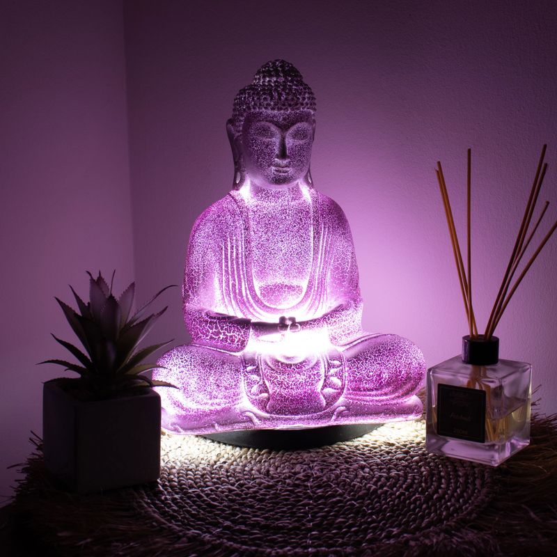 Lampe Bouddha de Méditation Lavande Craquelé - Support Ovale