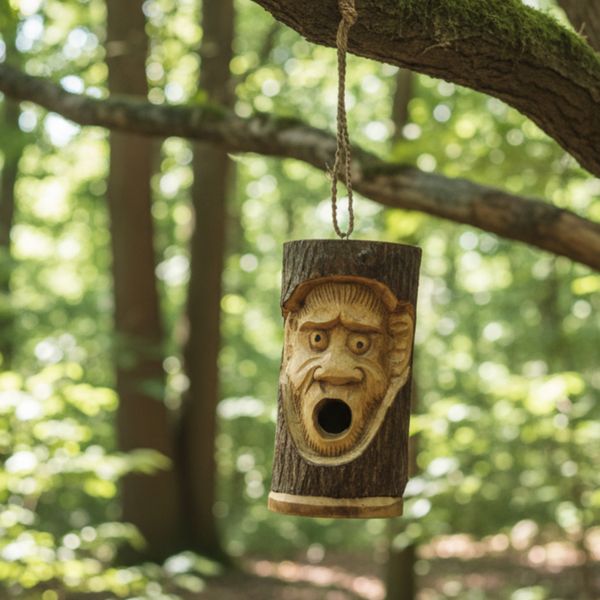 Tronc Arbre Visage - Maison Oiseaux - Singe Furieux