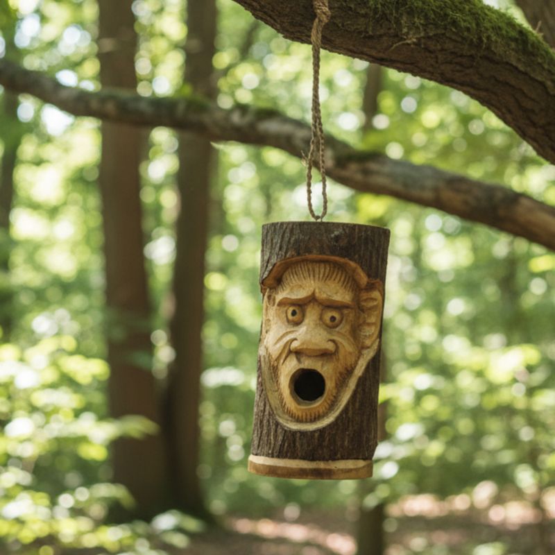 Tronc Arbre Visage - Maison Oiseaux - Singe Furieux