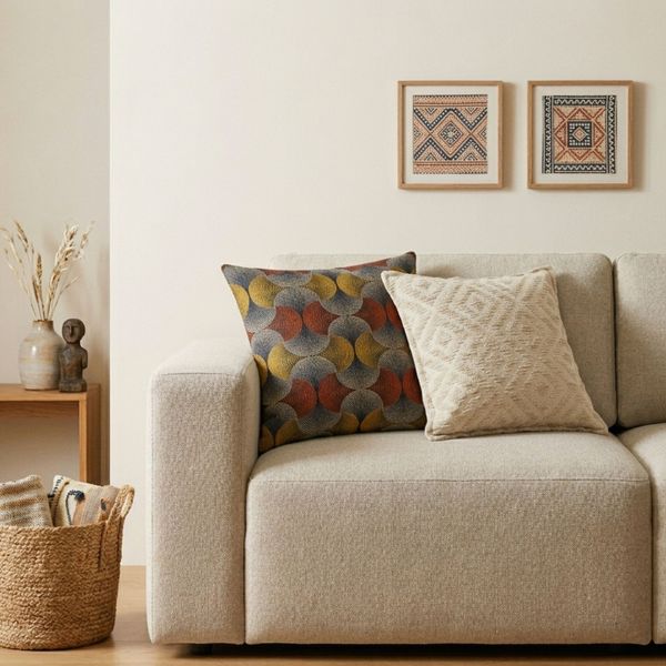 Housse de Coussin Classique - Géométrie Neutre Crème - 45 x 45 cm
