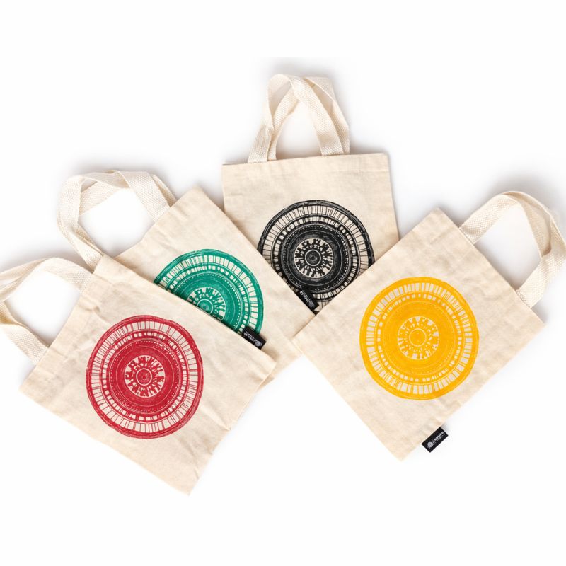 Mini Cabas Cadeau Iconique - Urban Mandala (4 couleurs assorties) - (25 x 18 cm) - Naturel 4 oz