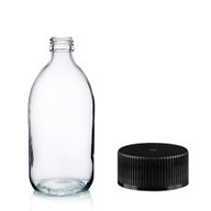 Bouteille en Verre Médicinale Transparente de 150 ml avec Bouchon en Plastique Noir